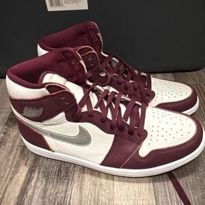 Nike Jordan’s Burgundy and White High-Top Sneakers